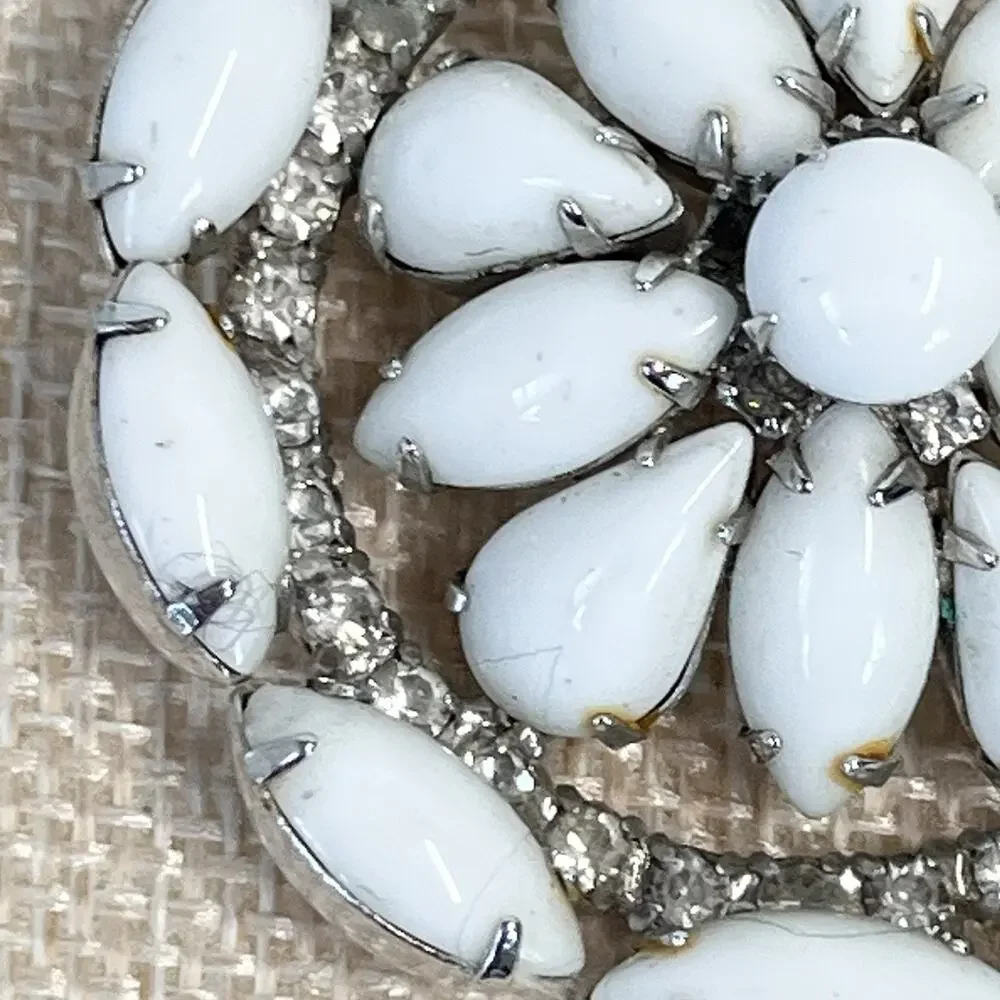 Vintage Krammer White Stones Faux Diamonds Brooch Pin MCM Granny Core 2